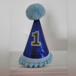 Blue Birthday Party Hat with Number One